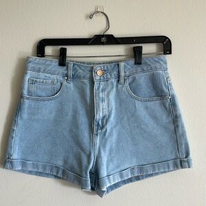PacSun Light Indigo Roll Cuff Denim Mom Shorts